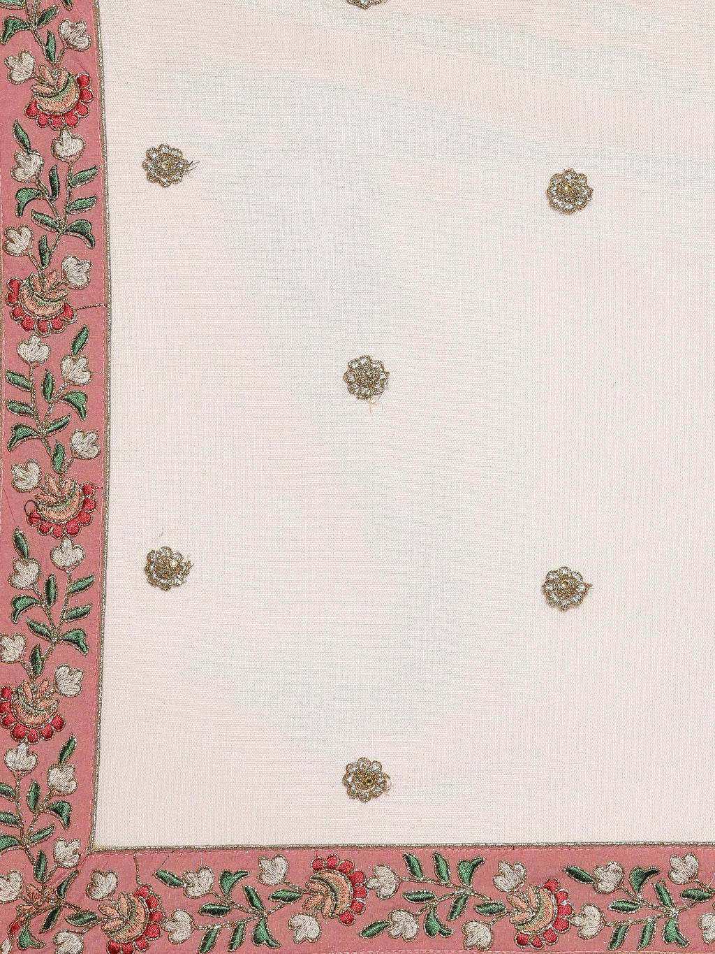 Tulsi Art Peach & Green Embroidered Semi-Stitched Lehenga & Unstitched Blouse With Dupatta | Grocsy