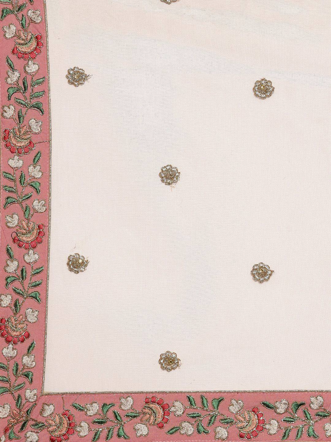 Tulsi Art Peach & Green Embroidered Semi-Stitched Lehenga & Unstitched Blouse With Dupatta | Grocsy