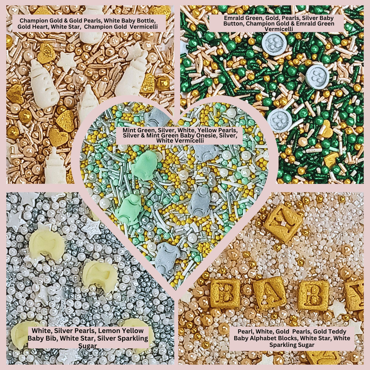Confect Baby Shower Sprinkles | Birthday Sprinkles | Gender Reveal Sprinkles Pack of 5 (BABY SHOWER -05) | Grocsy
