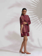 trueBrowns Purple Cotton Print Short Co-ord Set | Grocsy