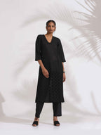 trueBrowns Black Cotton Schiffli Kurta Set | Grocsy