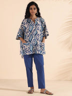 trueBrowns Blue Cotton Ikat Kaftan Co-ord Set | Grocsy