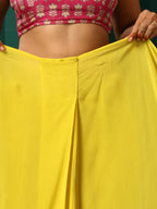 trueBrowns Lime Yellow Pink Muslin Silk Ready to Wear Saree | Grocsy