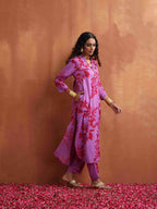 trueBrowns Purple Print Straight Kurta Set | Grocsy