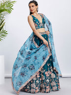 House of Panchhi Olive Pure Georgette Sequins And Thread Embroidery Lehenga Choli & Dupatta | Grocsy