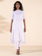 trueBrowns White Cotton Dobby Kurta Pant Set | Grocsy