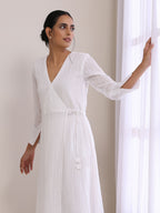 trueBrowns White Dobby Angrakha Kurta Pant Set | Grocsy