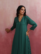 trueBrowns Green Modal Pleated Kurta Set | Grocsy