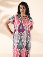 trueBrowns Green Cotton Ikat Slit Dress | Grocsy