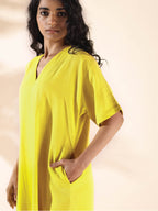 trueBrowns Lime Cotton Front Slit Dress | Grocsy