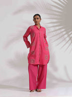 trueBrowns Pink Cotton Print Kurta Co-ord Set | Grocsy