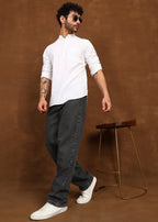 Fabmade Pure Ivory Linen Short Kurta | Grocsy