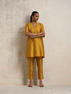trueBrowns Gold Silk Kurta Co-ord Set | Grocsy