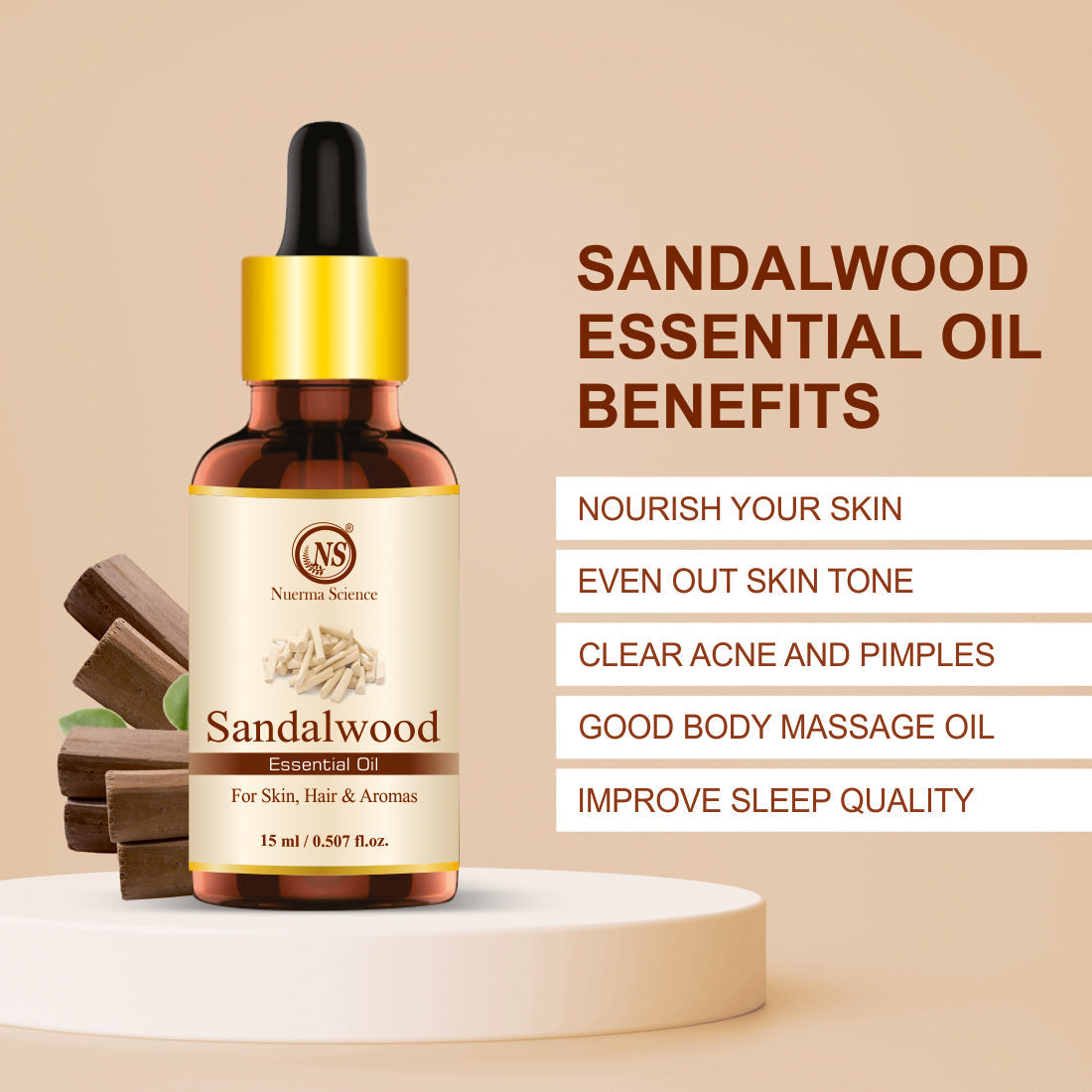 Nuerma Science Sandalwood Essential Oil For Skin & Hair | Grocsy