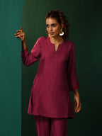 trueBrowns Maroon Silk Relaxed Co-ord Set | Grocsy