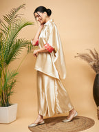 InWeave Women's Beige Red Brocade Boho Satin Top W Palazzo Set | Grocsy