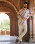 trueBrowns Men's Off White Floral Bunch Muslin Silk Printed Co-ord Set | Grocsy