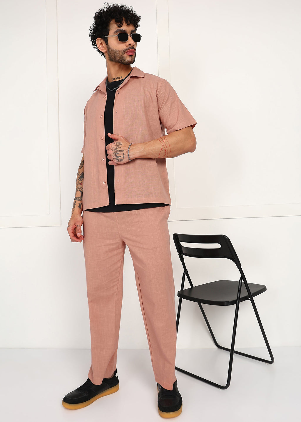 Fabmade Men’S Peach Linen Co-Ord Set | Grocsy