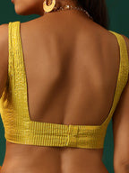 trueBrowns Lime Cotton Gold Lurex Scoop Neck Sleeveless Blouse | Grocsy