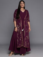 Ahalyaa Plus Size Floral Print Crepe Layered A-line Maxi Ethnic Dress | Grocsy