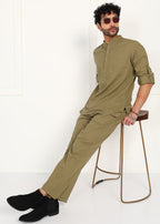 Fabmade Olive Dune Linen Short Kurta Co-Ord Set | Grocsy