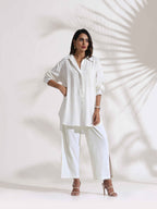 trueBrowns White Cotton Check Shirt Co-ord Set | Grocsy