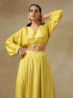 trueBrowns Lime Green Bandhani Printed Silk Top Skirt Set | Grocsy