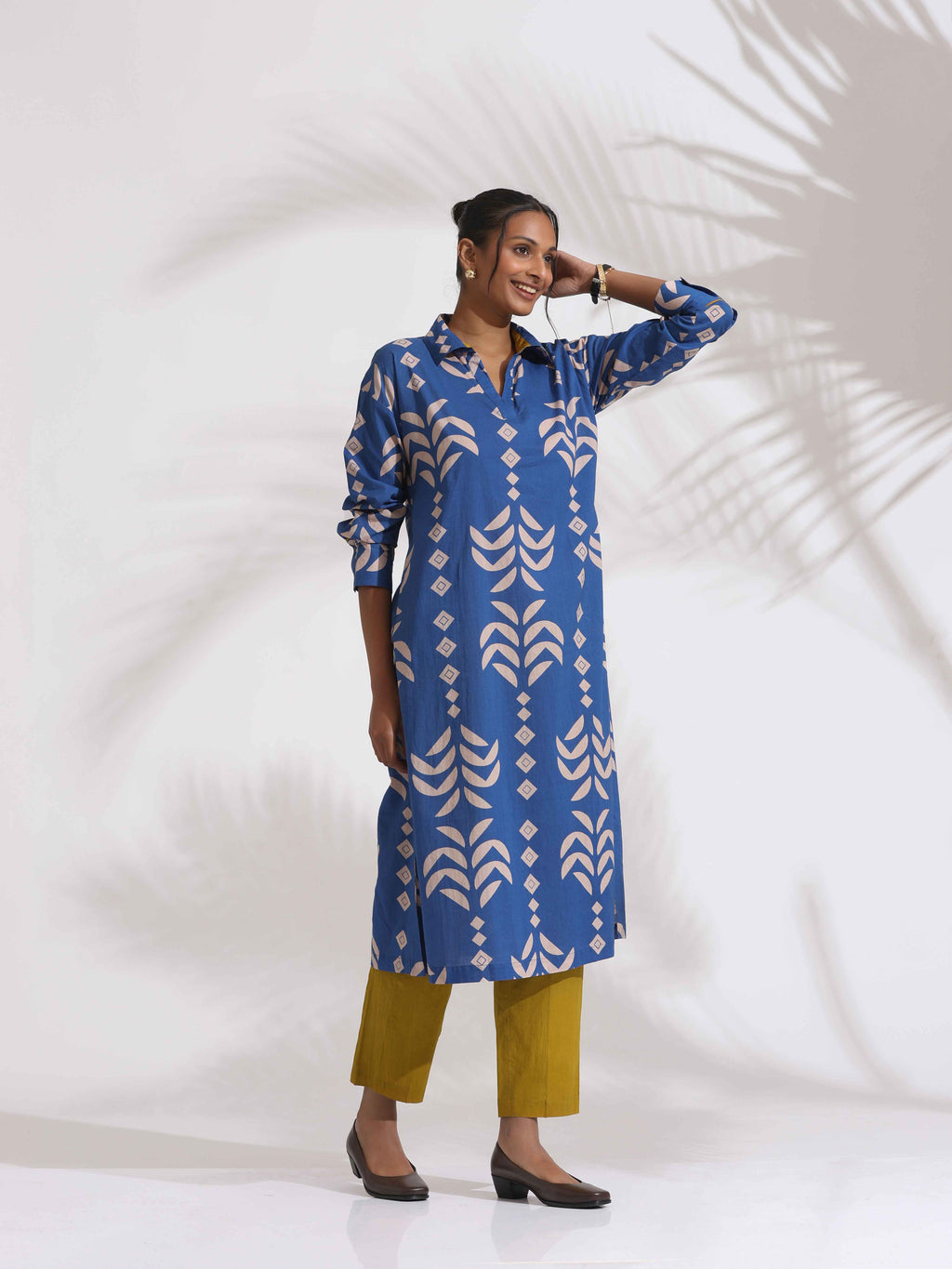 trueBrowns Blue Cotton Stripe Print Kurta Set | Grocsy