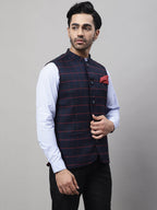 Even Apparels Men's Blue Nehru Jacket With Welt Pockets | Grocsy