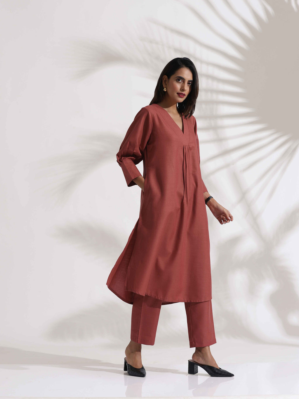 trueBrowns Pink Slub Kurta Set | Grocsy