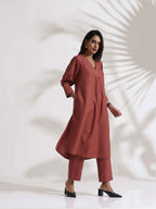 trueBrowns Pink Slub Kurta Set | Grocsy