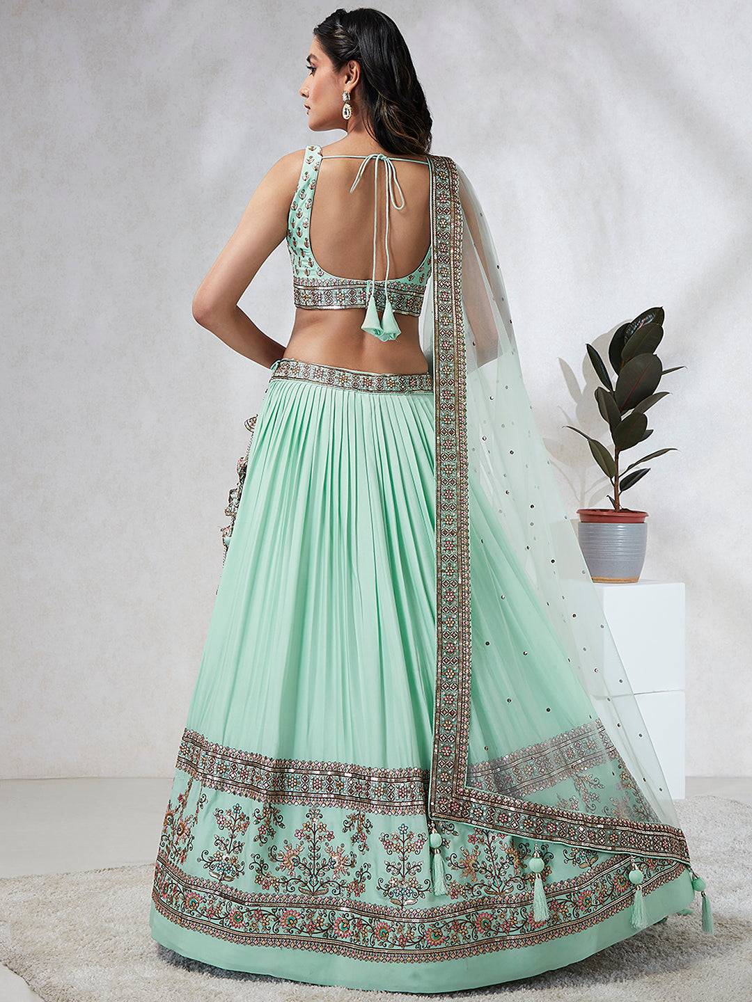 House of Panchhi Burgundy Pure Georgette Sequins And Thread Embroidery Lehenga Choli & Dupatta | Grocsy