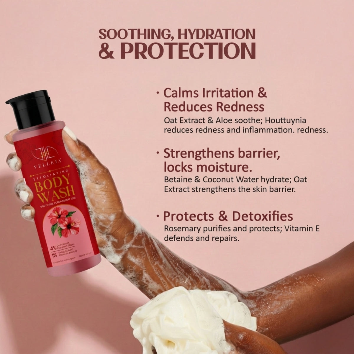 Velleja Exfoliating Body Wash with Salicylic Acid for Body Acne & Rough Bumpy Skin | Reduce Strawberry Legs | Grocsy