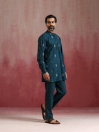 trueBrowns Men's Blue Ikat Print Mandarin Collar Kurta Co-ord set | Grocsy