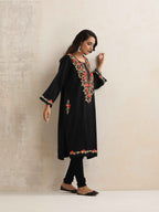 trueBrowns Black Kashmiri Embroidered Woollen Phiran Kurta | Grocsy