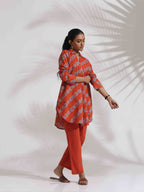trueBrowns Orange Cotton Print Co-ord Set | Grocsy