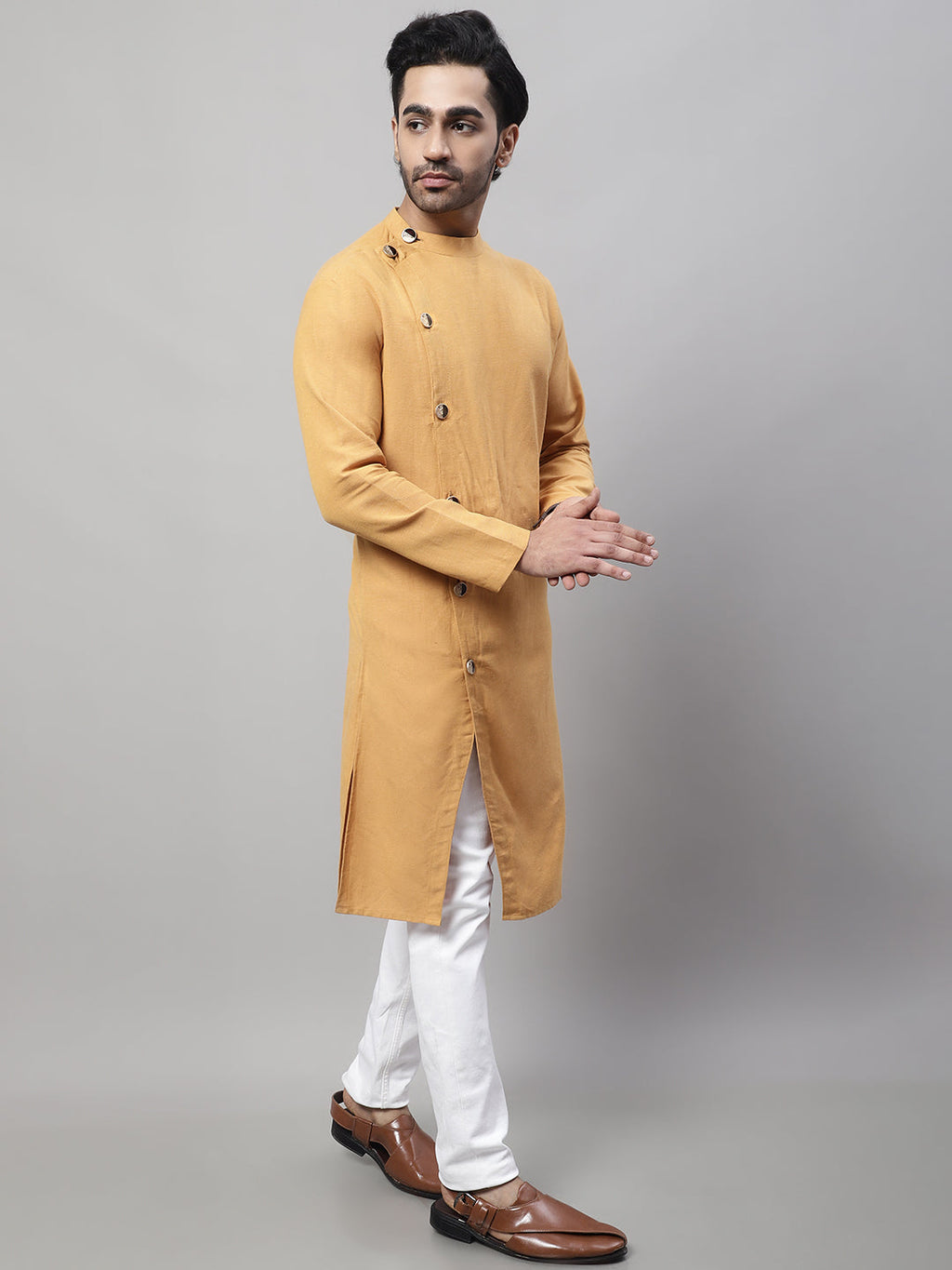 Even Apparels Mustard Sherwani Kurta With Asymetrical Cut | Grocsy