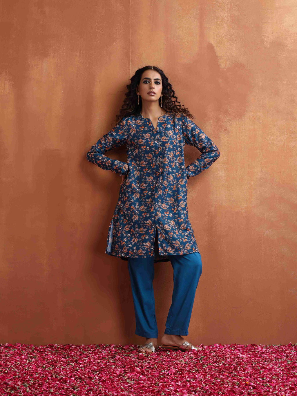 trueBrowns Blue Print Kurta Co-ord Set | Grocsy