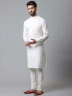 Even Apparels White Pure Cotton Kurta With Band Collar | Grocsy