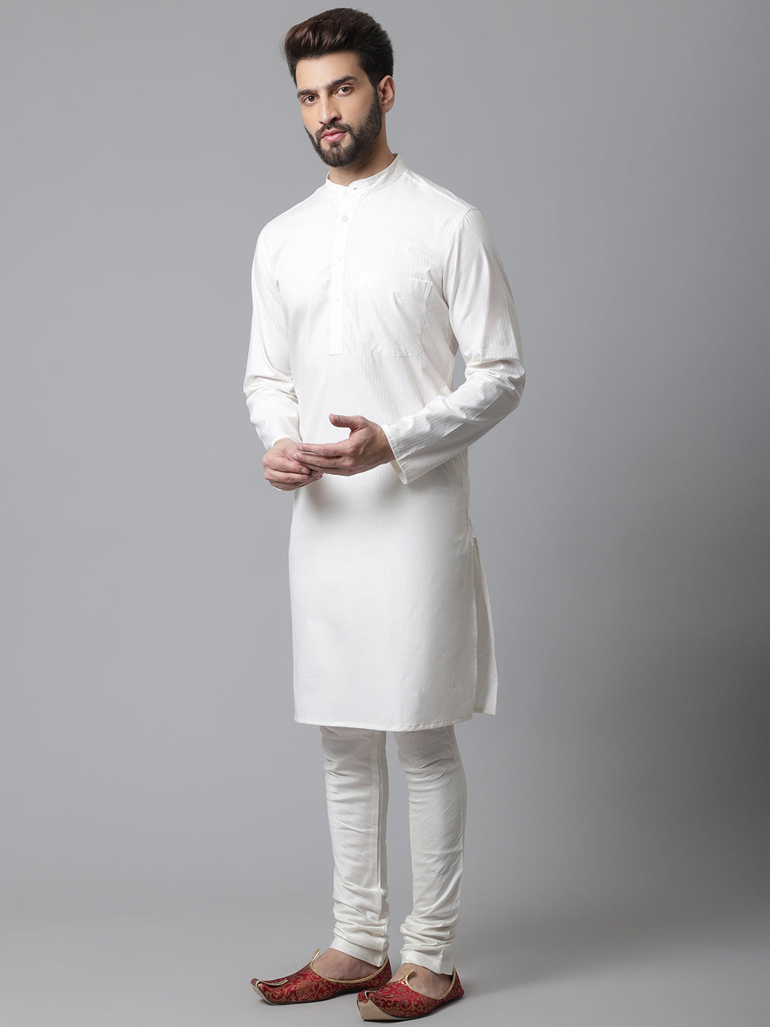 Even Apparels White Pure Cotton Kurta With Band Collar | Grocsy