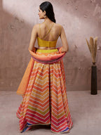 House of Panchhi Yellow Organza Leheriya Printed Lehenga Choli & Dupatta | Grocsy