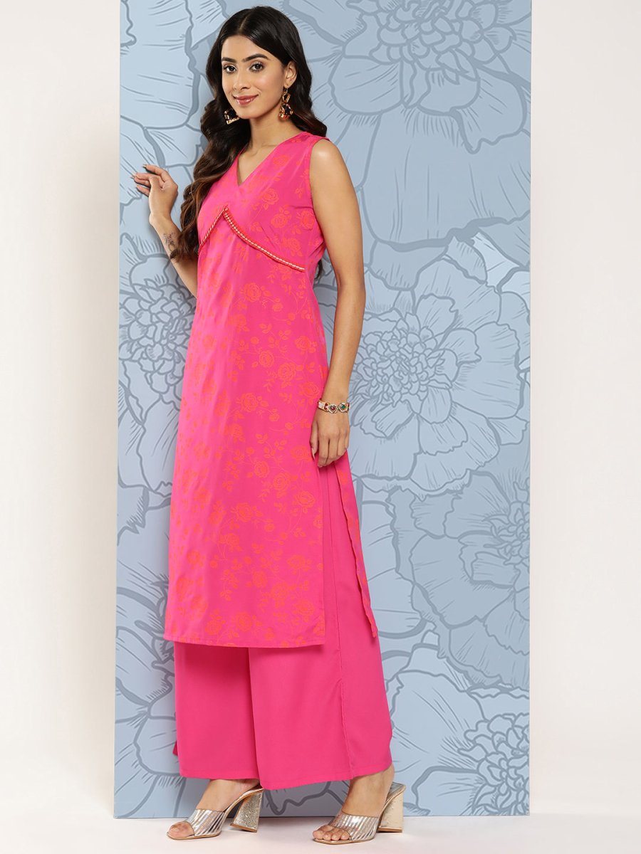 Ahalyaa Floral Printed Empire Gotta Patti Kurta With Palazzos | Grocsy