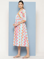 Ahalyaa Floral Printed Midi Empire Ethnic Dress | Grocsy