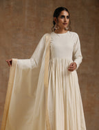 trueBrowns Ivory Gold Cotton Anarkali Set | Grocsy