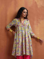 trueBrowns Yellow Print Anarkali Kurta Co-ord Set | Grocsy