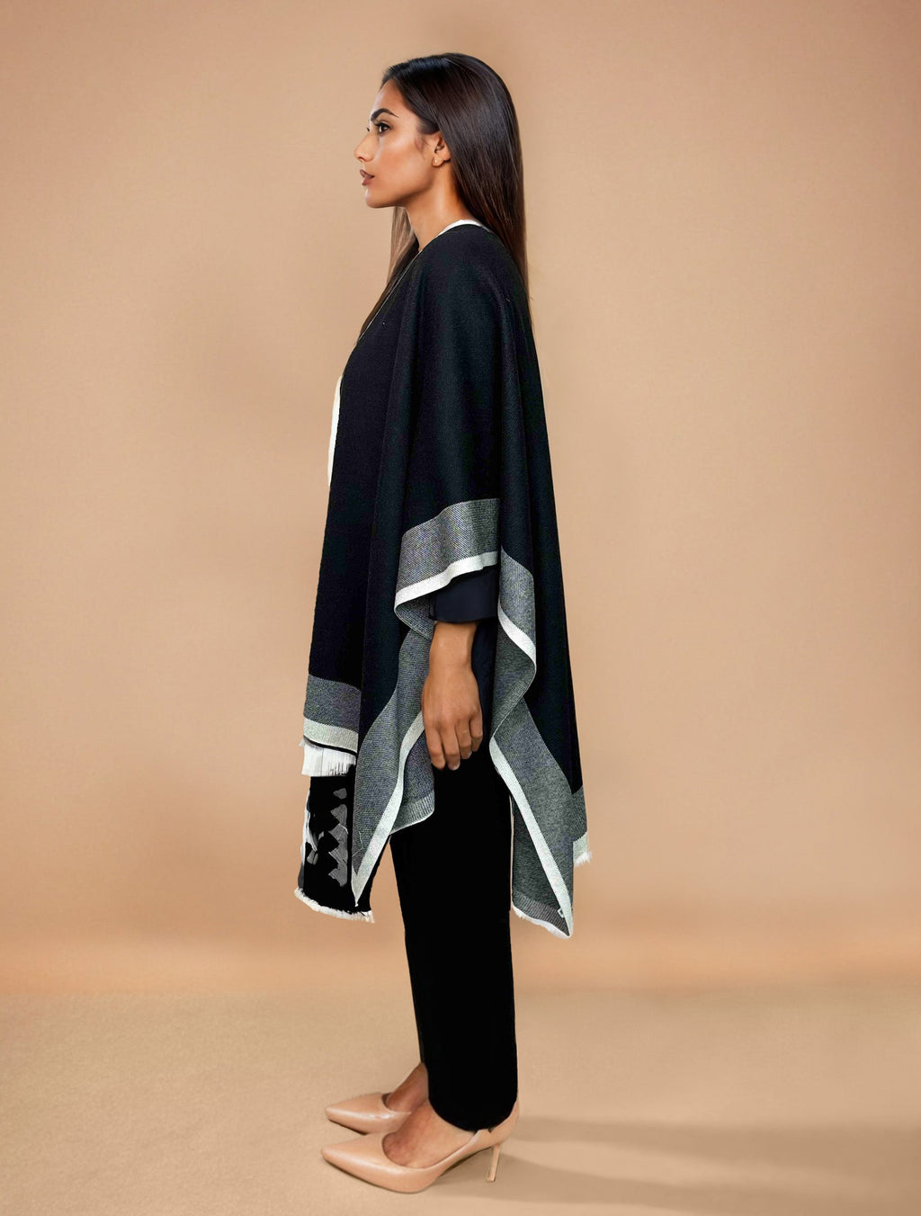 trueBrowns Black Woollen Kaftan Cape | Grocsy