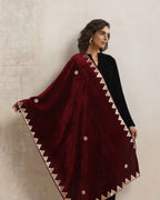 trueBrowns Maroon Velvet Gota Patti Stole | Grocsy