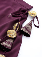 Indian Clothing Ahalyaa Purple & Gold-Toned Printed Sequinned Foil Print Ready to Wear Lehenga & Blouse With Dupatta | Grocsy