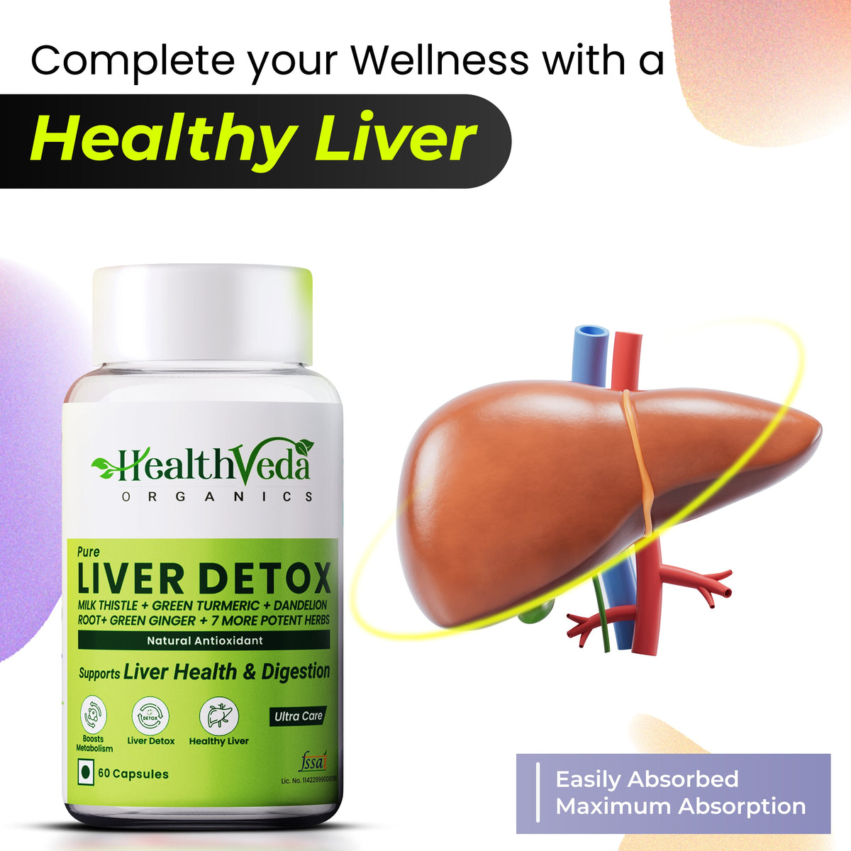 Health Veda Organics Plant Based Liver Detox Capsules | Grocsy