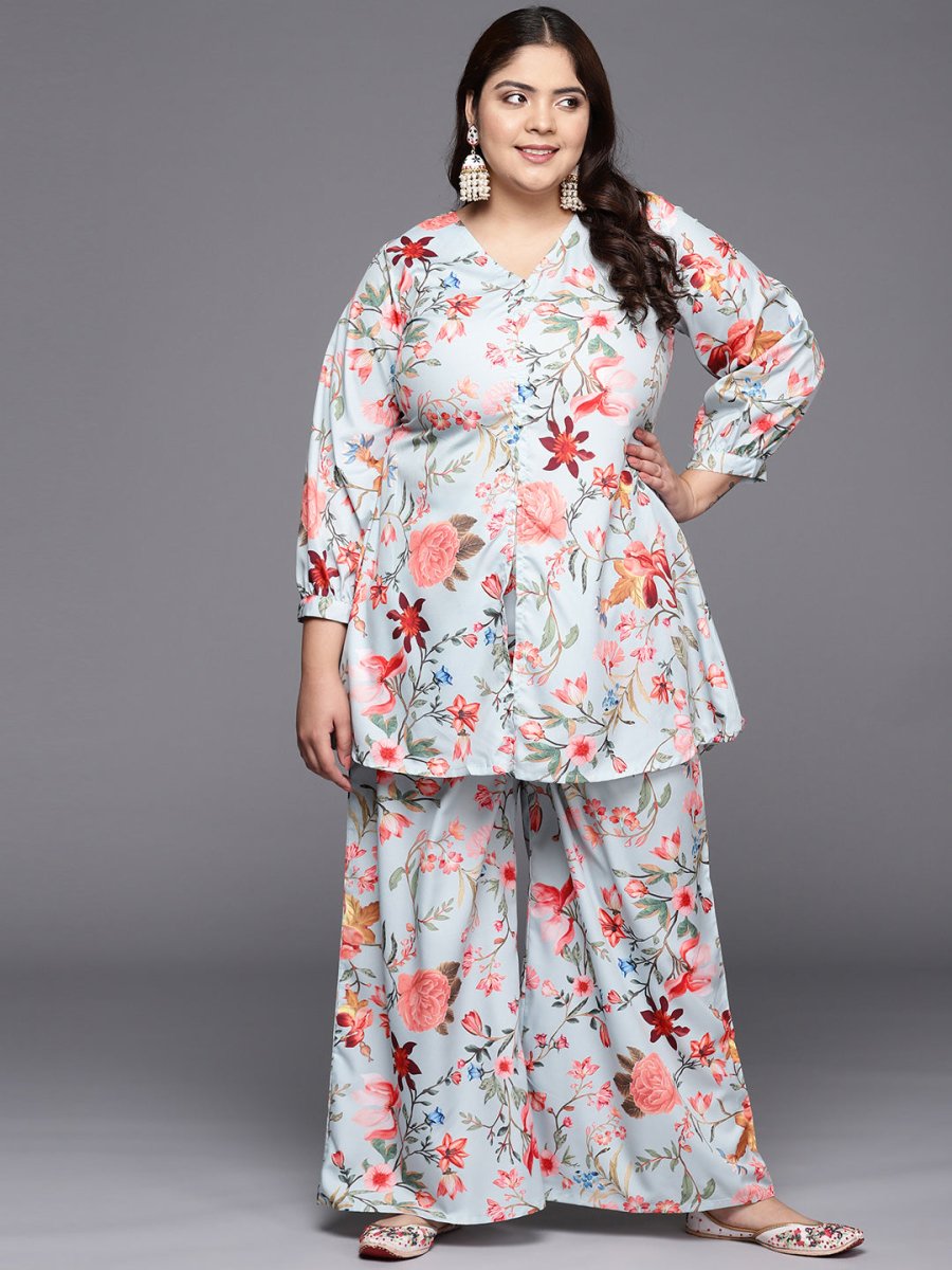 Ahalyaa Women Plus Size Printed Tunic with Palazzos | Grocsy